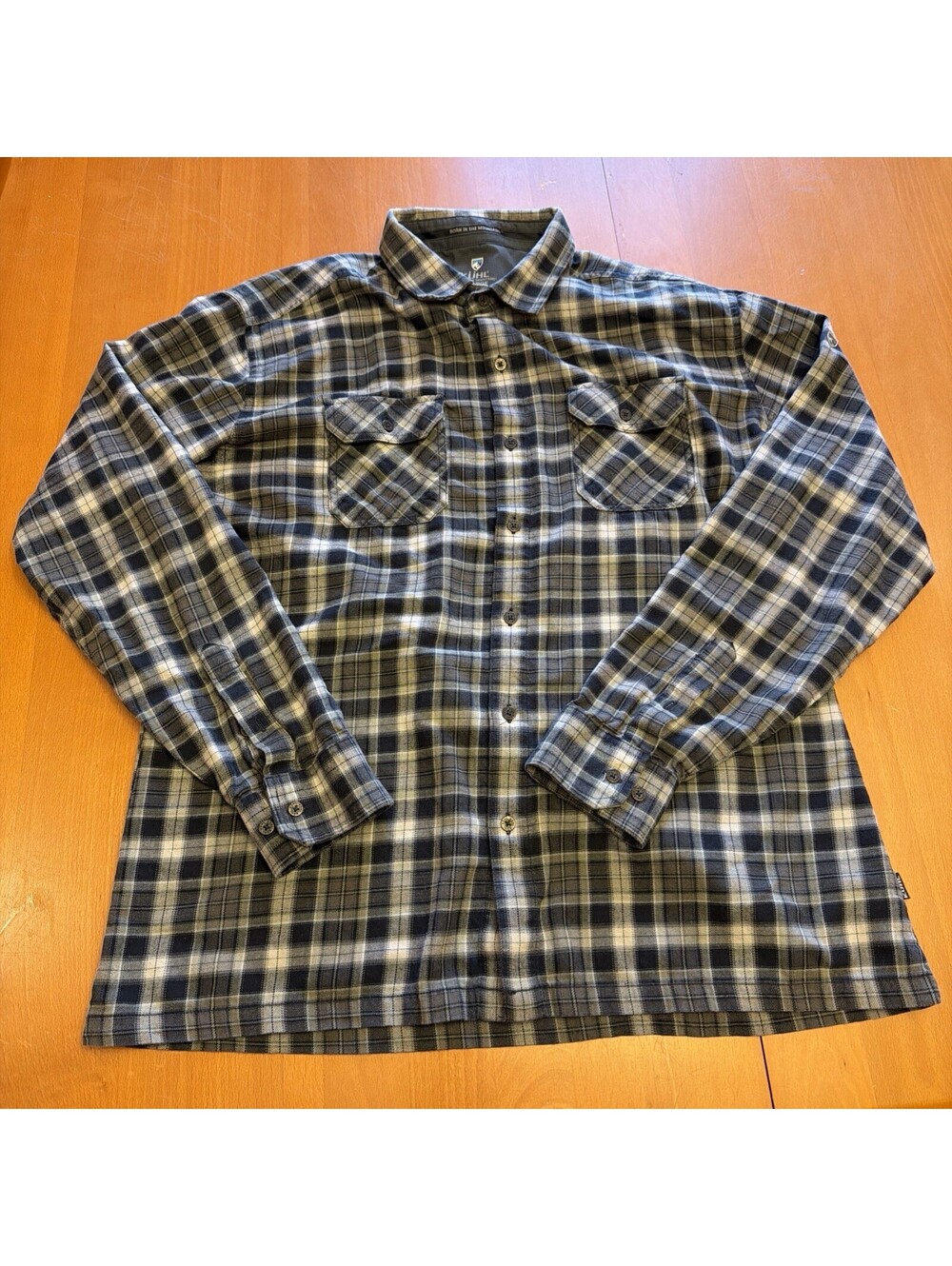 Kuhl Shirt Mens Large XL Gray Plaid Flannel Long Sleeve Outdoors Casual Pockets